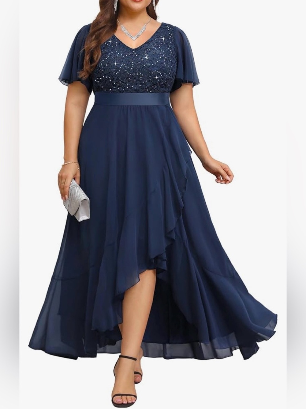 NWT Pinup Fashion Size 24W Navy Formal Sequined High-low Dress